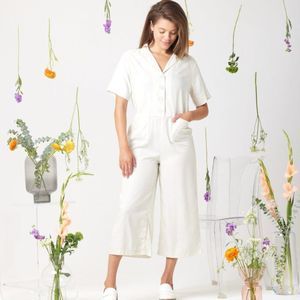 Known Supply White 100% Cotton Libra Utility Short Sleeve Jumpsuit Romper Medium